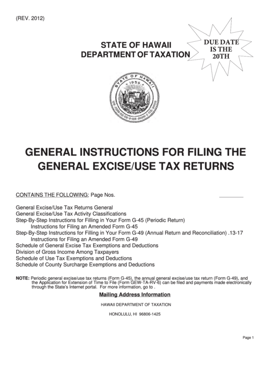General Instructions For Filing The General Excise/use Tax Returns - Hawaii Department Of Taxation