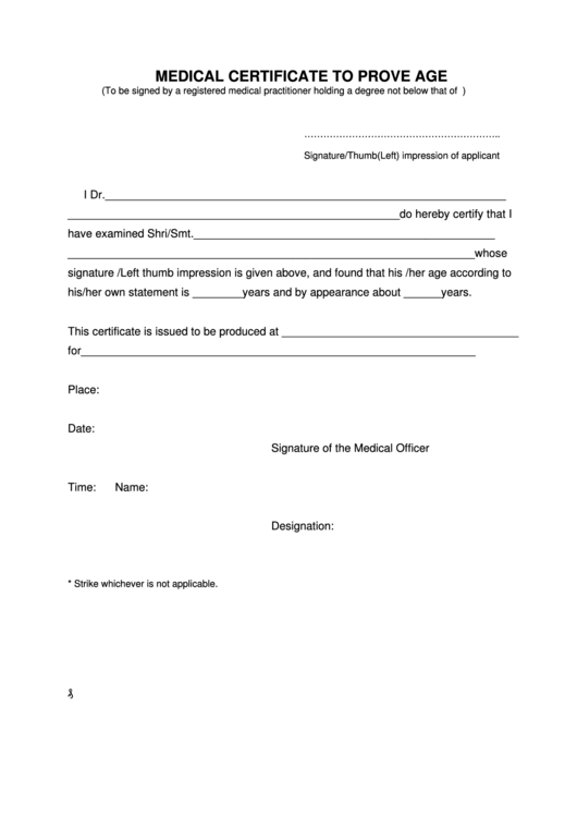 Medical Certificate To Prove Age Printable pdf