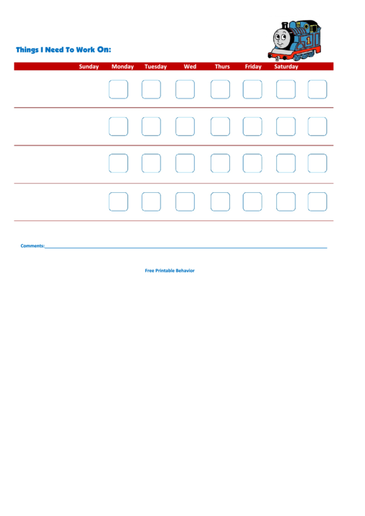 Thomas Weekly Behavior Chart Printable pdf