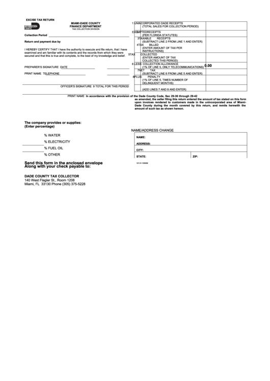 Excise Tax Return MiamiDade County Finance Department printable pdf