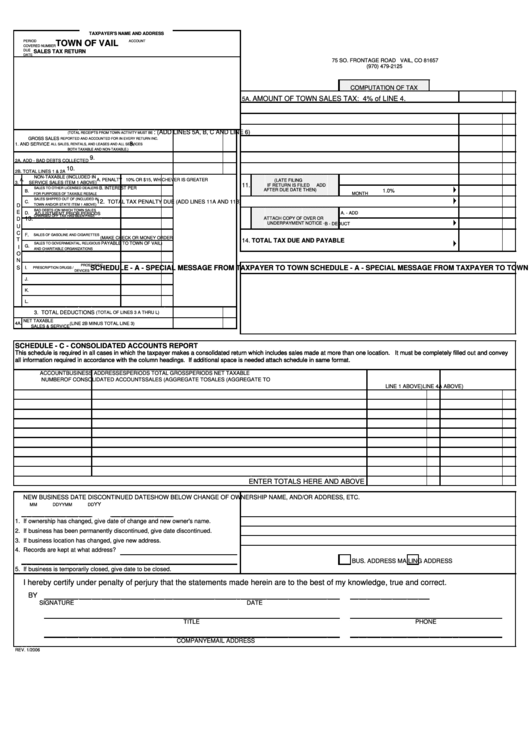 Sales Tax Return - Town Of Vail Printable pdf
