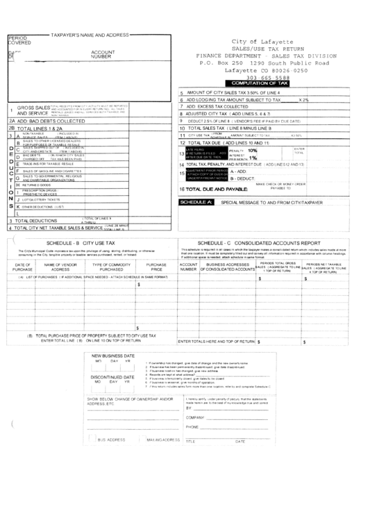 Sales/use Tax Return City Of Lafayette printable pdf download