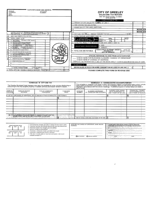 Sales And Use Tax Return - City Of Greeley Printable pdf
