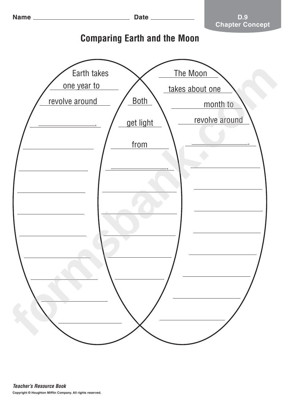 Comparing Earth And Moon Worksheet
