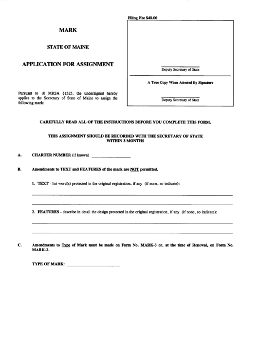 Form Mark-4 - Application For Assignment Printable pdf