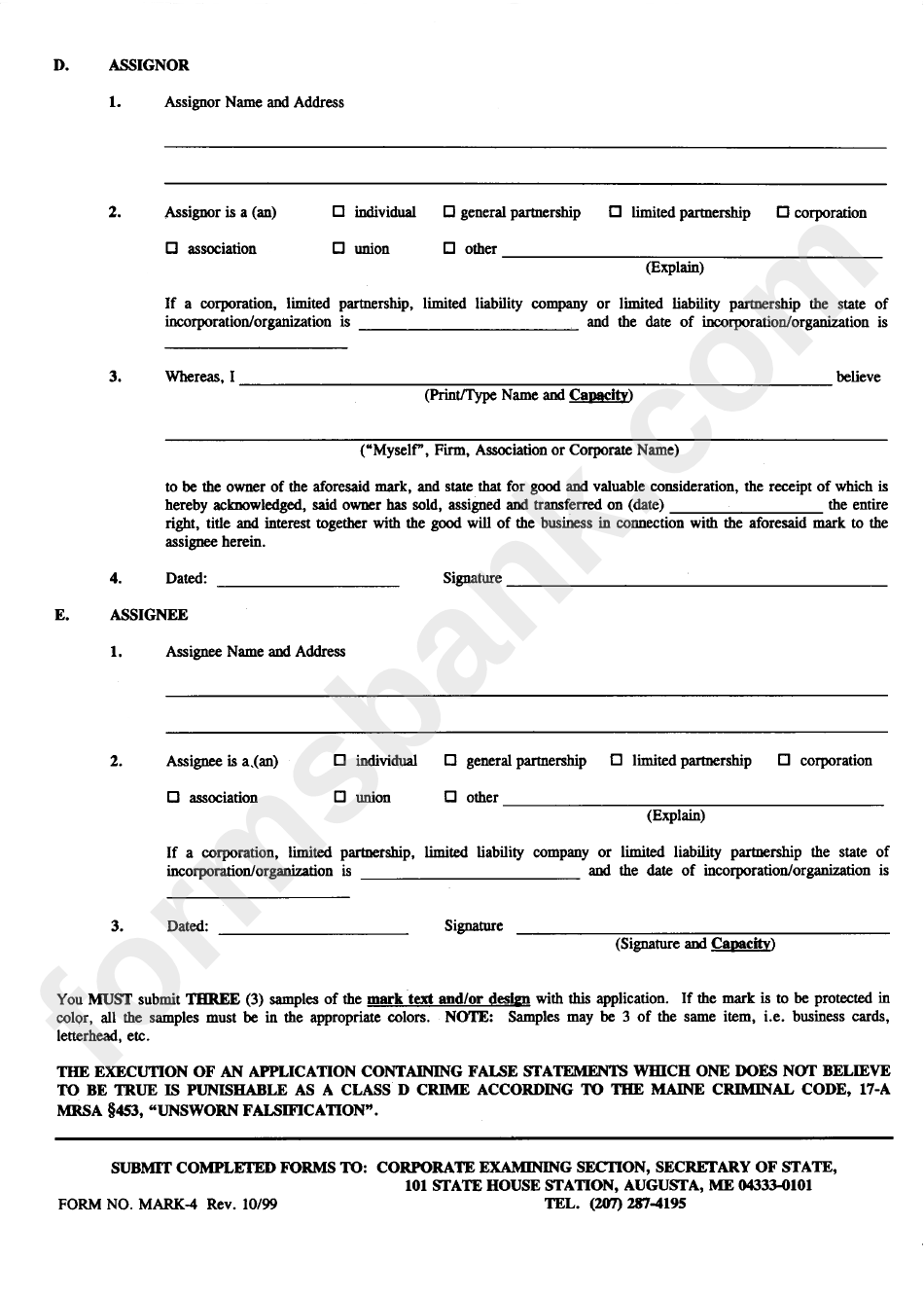 Form Mark-4 - Application For Assignment