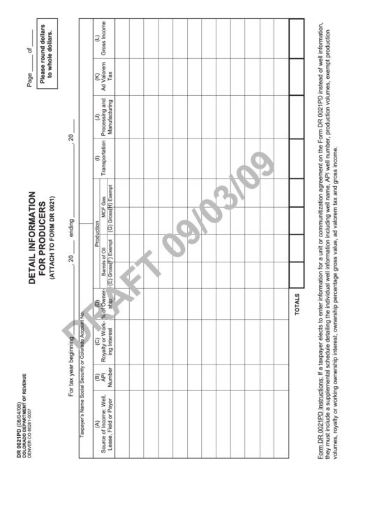 Form Dr 0021pd Draft - Detail Information For Producers Printable pdf