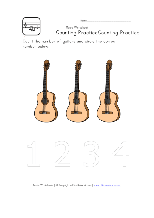 Music Counting Worksheet - Number 3 Printable pdf
