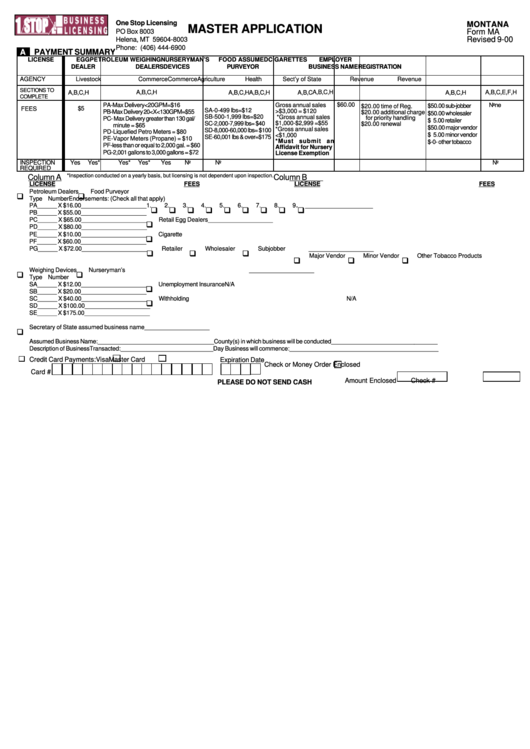 Montana Form Ma - Master Application Printable pdf