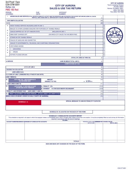 Sales And Use Tax Return City Of Aurora printable pdf download
