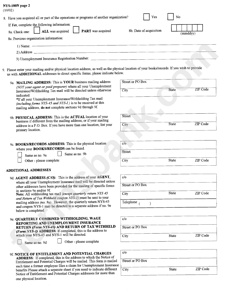 Form Nys-100n - New York State Employer Registration For Unemployment Insurance, Withholding And Wage Reporting For Nonprofit Organizations