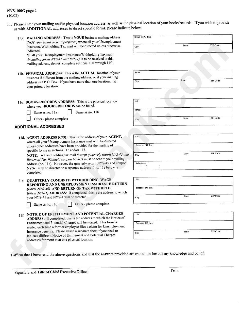 Form Nys-100g - New York State Employer Registration For The Unemployment Insurance, Withholding And Wage Reporting For Governmental Entities