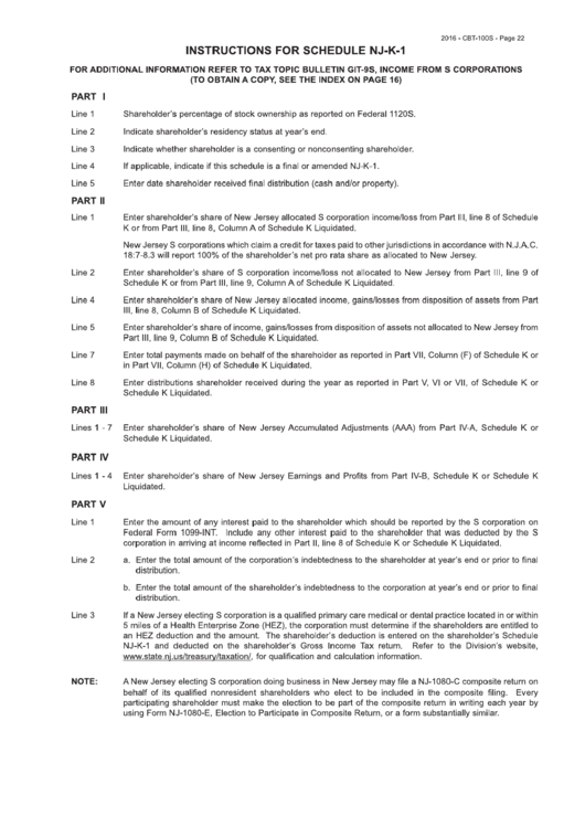 Instructions For Schedule Nj-K-I Printable pdf