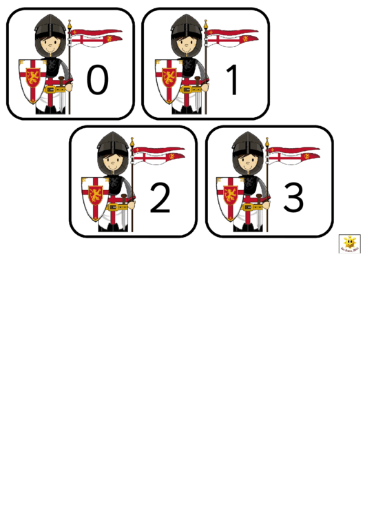 English Knight Number Cards 0-50 Printable pdf