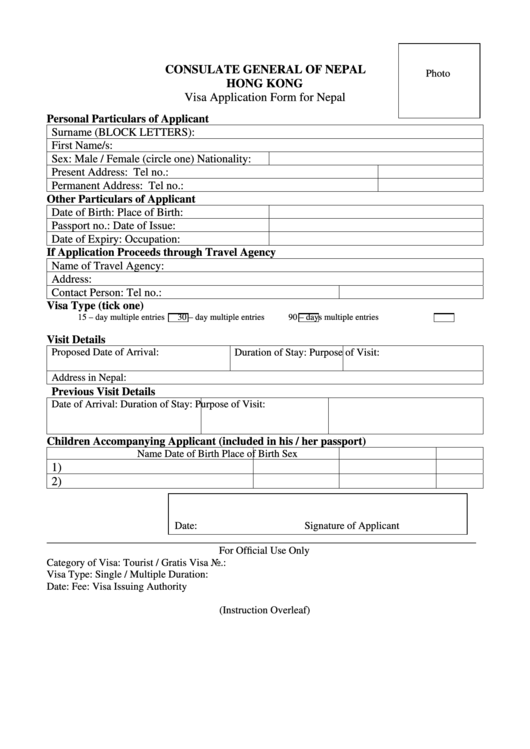 Visa Application Form For Nepal Printable pdf