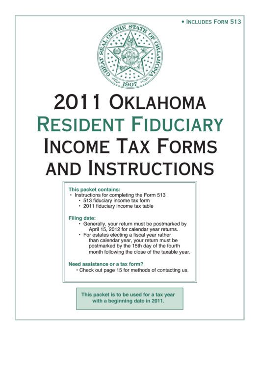 Fillable Form 513 - Oklahoma Resident Fiduciary Return Of Income - 2011 Printable pdf