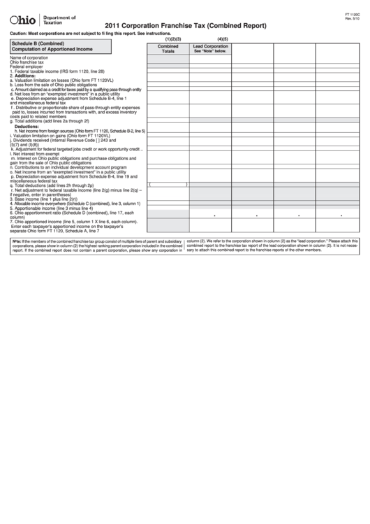 Fillable Form Ft 1120c - Corporation Franchise Tax (Combined Report) - 2011 Printable pdf