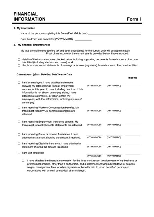 Form I - Financial Information Printable pdf