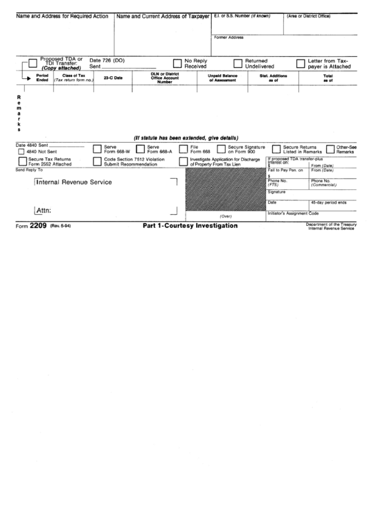 Form 2209 - Courtesy Investigation Printable pdf
