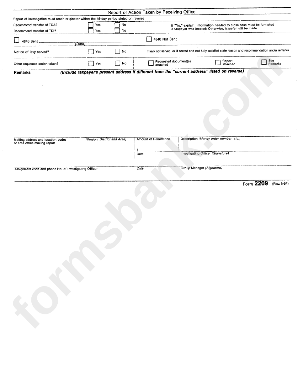 Form 2209 - Courtesy Investigation