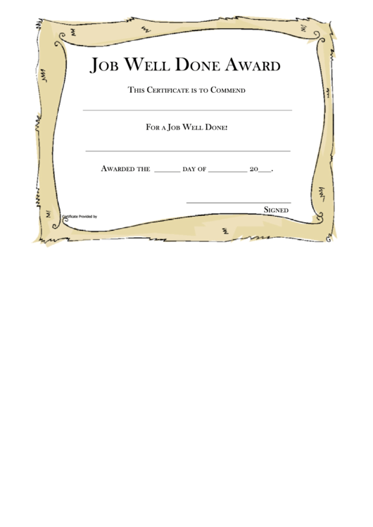 Job Well Done Award Certificate Template Printable pdf