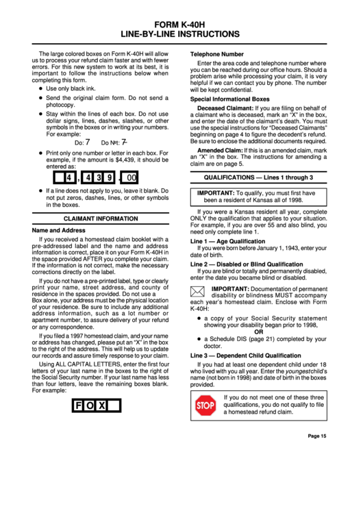 Instructions For Form K-40h Printable pdf