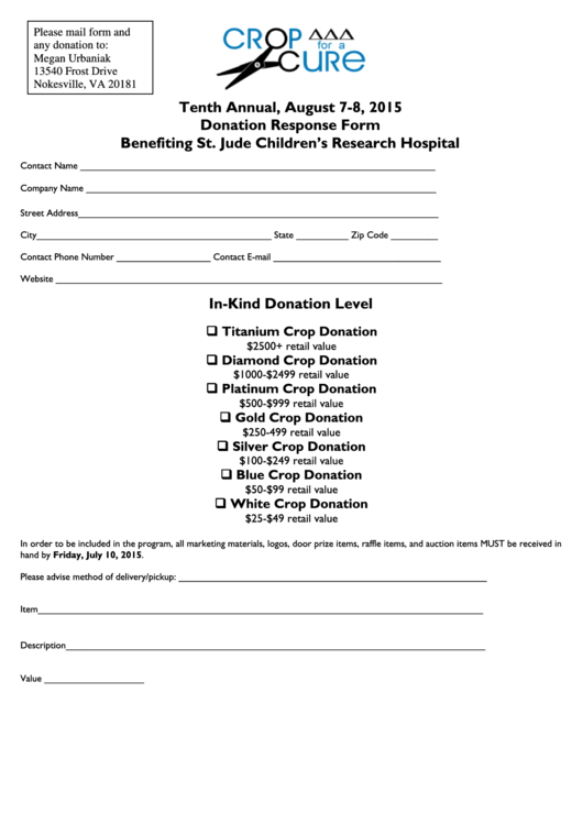 Donation Response Form Benefiting St. Jude Children