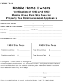Form Ptr-1b - Verification Of 1998 And 1999 Mobile Home Park Site Fees For Property Tax Reimbursement Applicants