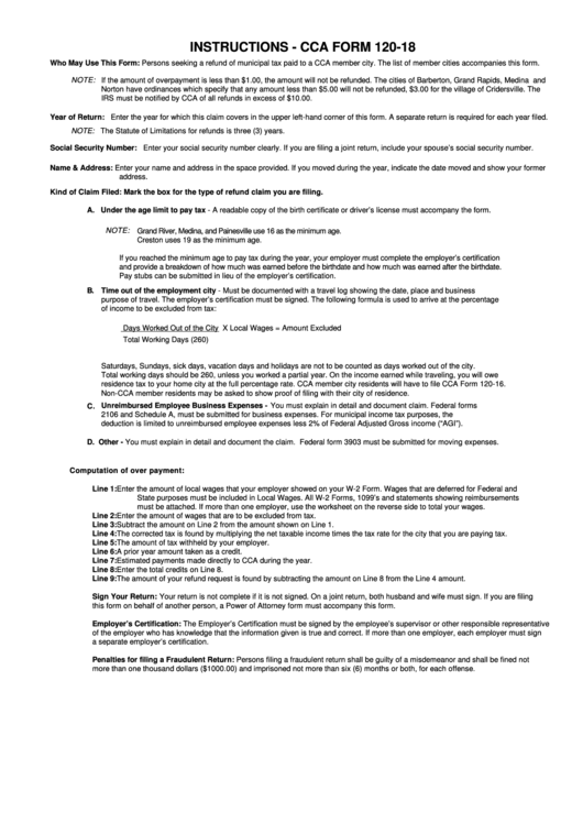 Instructions For Cca Form 120-18 Printable pdf