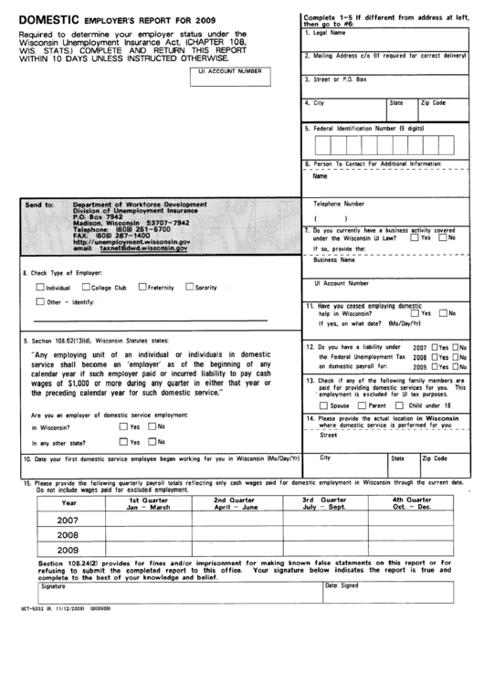 Form Uct-5332 - Domestic Employer