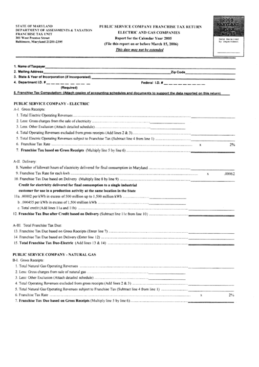 Maryland Form 11 - Public Service Company Franchise Tax Return Electric And Gas Companies - 2005 Printable pdf