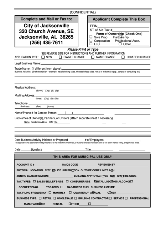 Fillable Application Form For New Companies - City Of Jacksonville Printable pdf