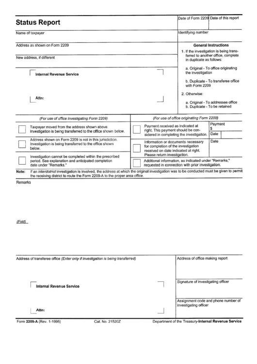 Form 2209-A - Status Report Printable pdf
