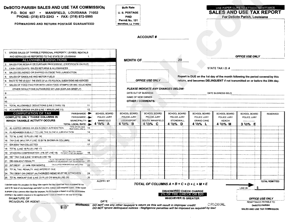 Desoto Parish Sales And Use Tax Report printable pdf download