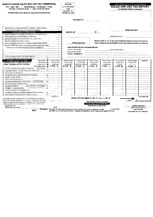 Desoto Parish Sales And Use Tax Report Printable pdf