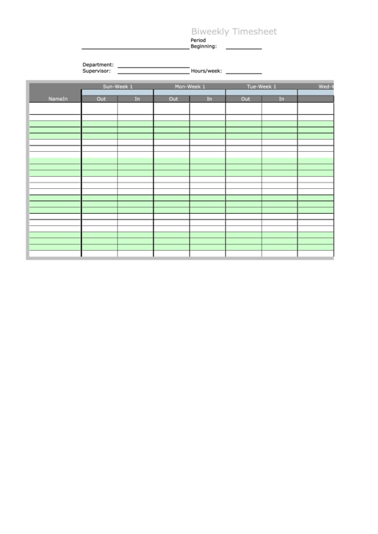 Biweekly Multiple-Employee Timesheet With Overtime Calculation, 1 Work Period Printable pdf