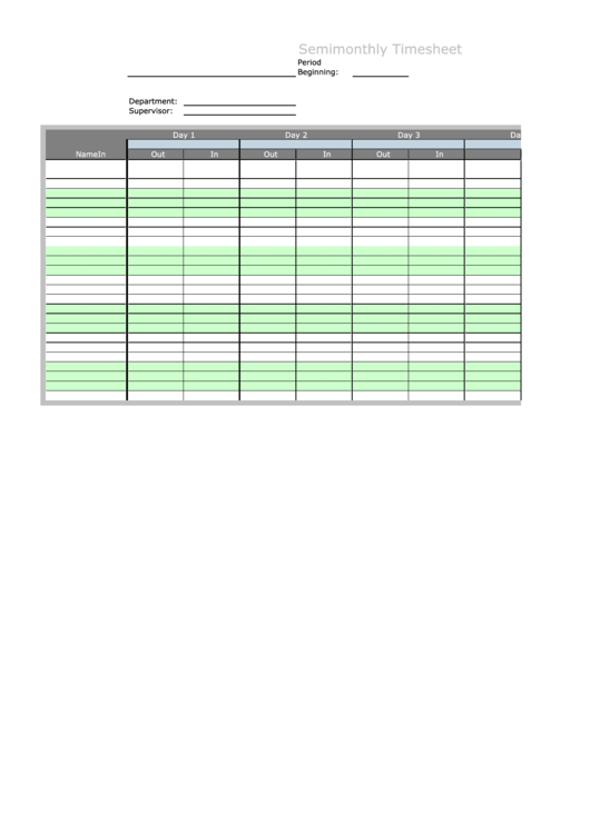 Semi-Monthly Multiple-Employee Timesheet, 1 Work Period Printable pdf