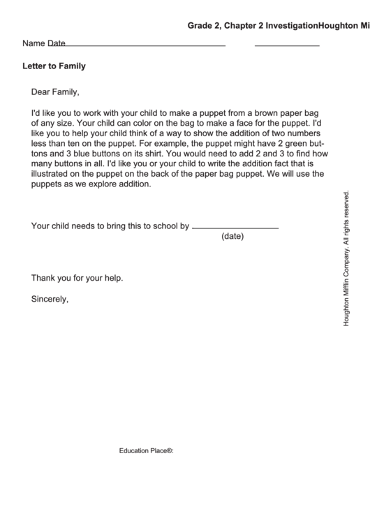 Letter To Family Template (2nd Grade) Printable pdf