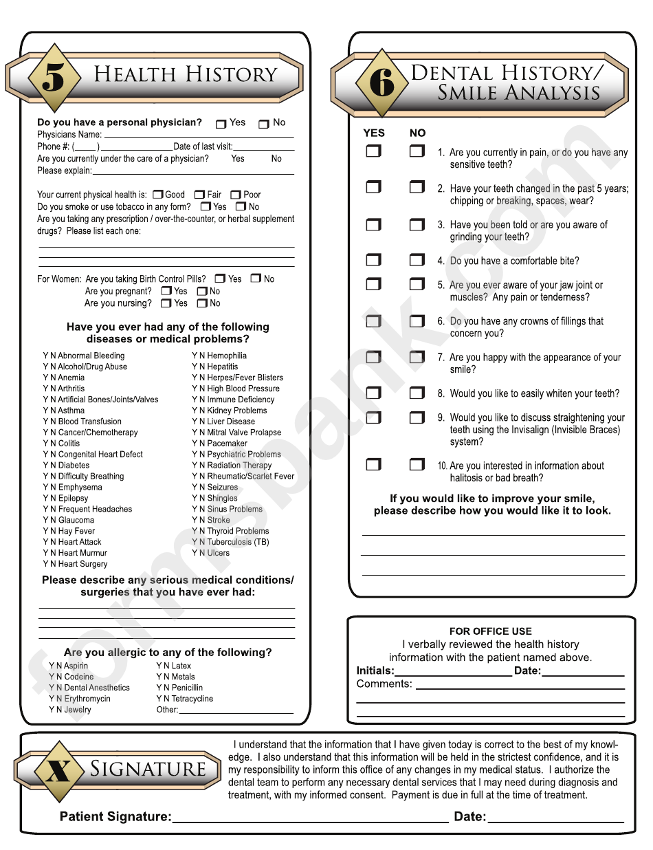 Printable Dental Medical History Form Template