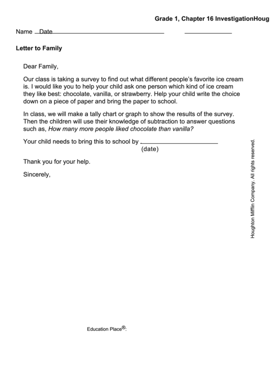 Letter To Family - Favourite Flavour Printable pdf