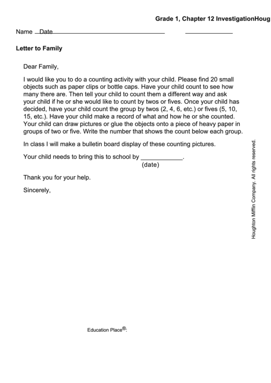 Letter To Family - Counting Printable pdf