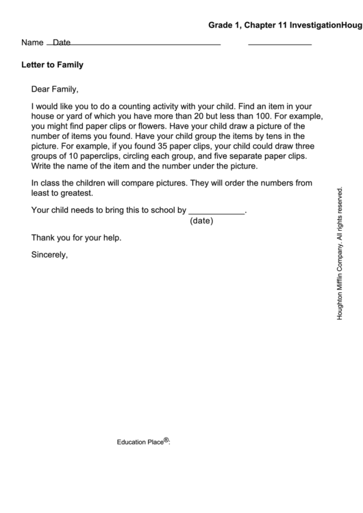 Letter To Family - Grouping Printable pdf