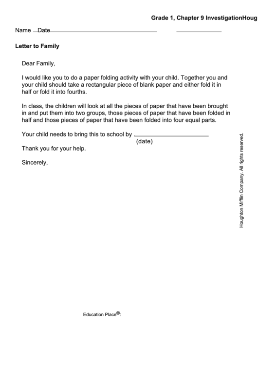 Letter To Family - Paper Folding Printable pdf
