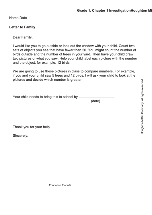 Letter To Family - Labeling Printable pdf