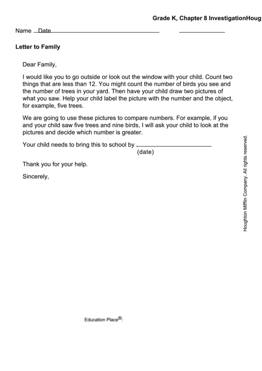 Letter To Family - Looking Out The Window Activity Printable pdf