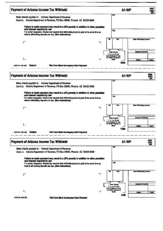 Form A1Wp Payment Of Arizona Tax Withheld printable pdf download