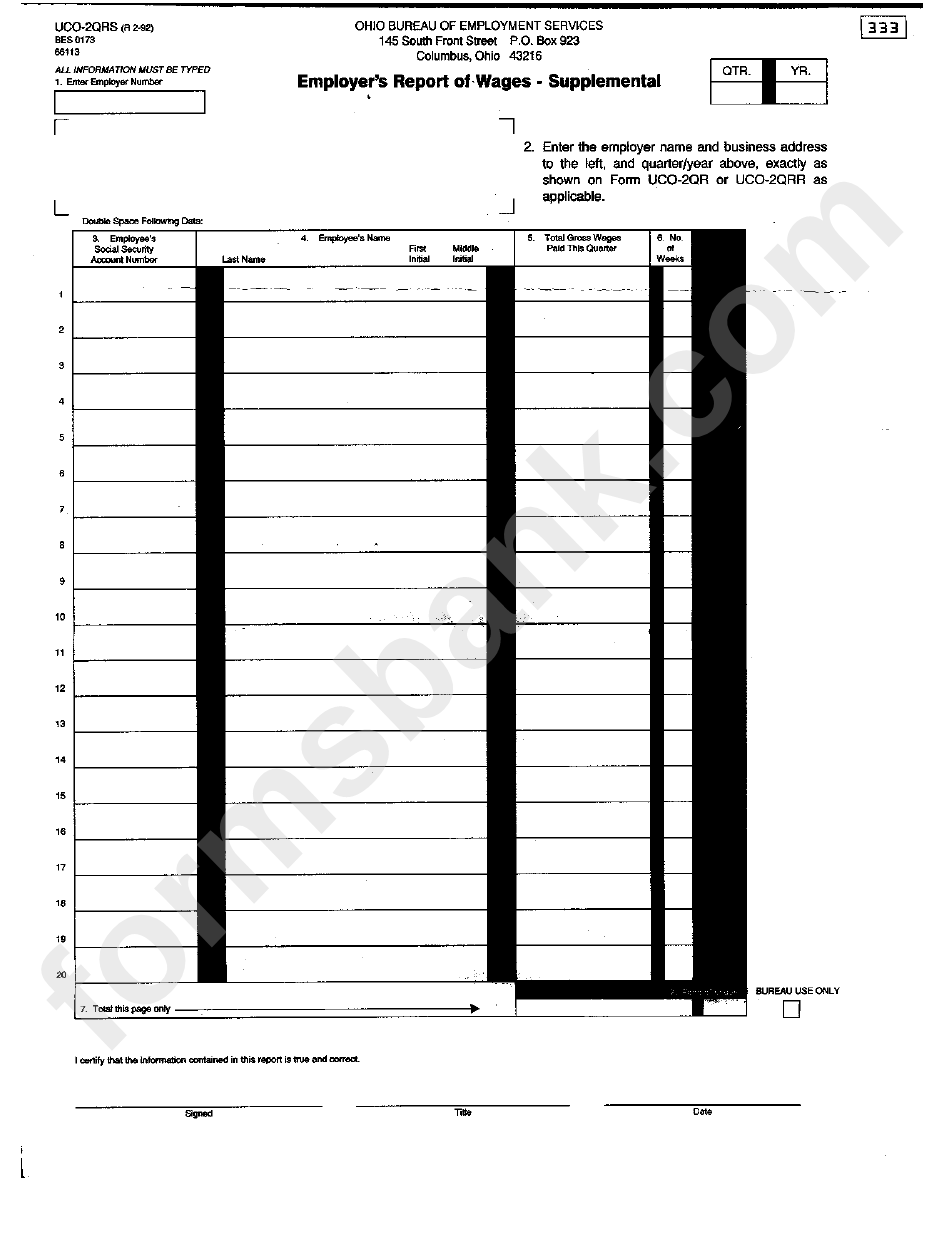 Form Uco-2qrs - Employer