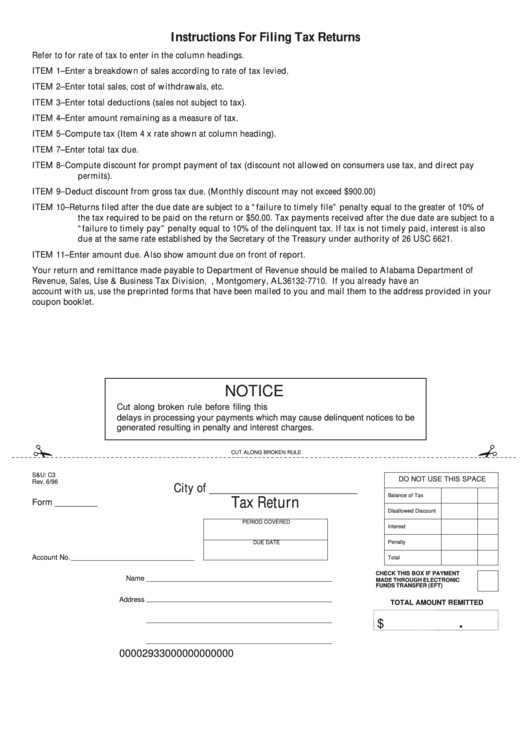 Form S&u C3 - Instructions For Filing Tax Returns Printable pdf