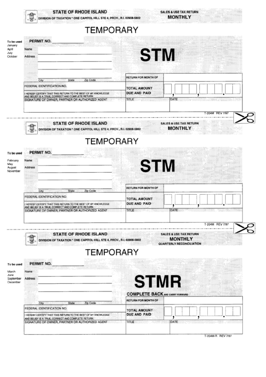 Fillable Form T-204m - Monthly Sales And Use Tax Return Voucher Printable pdf