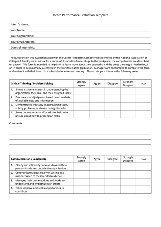 Intern Performance Evaluation Template